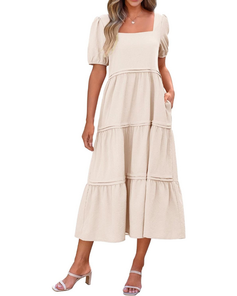 Natalie Puff Sleeve Square Neck Maxi Dress