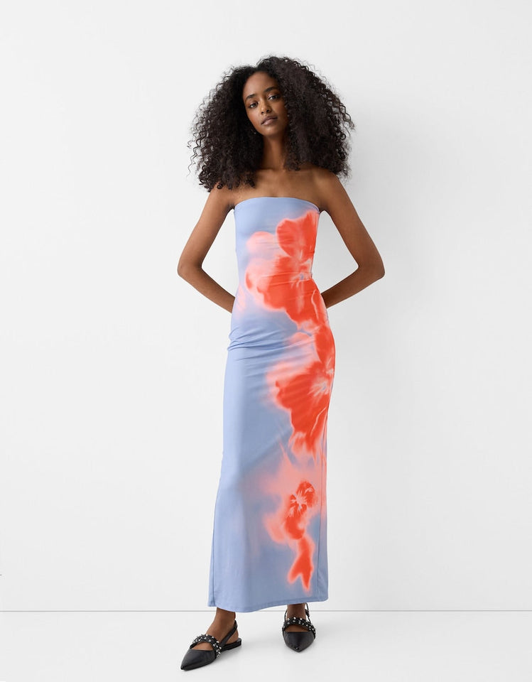 Bandeau Neckline Midi Dress