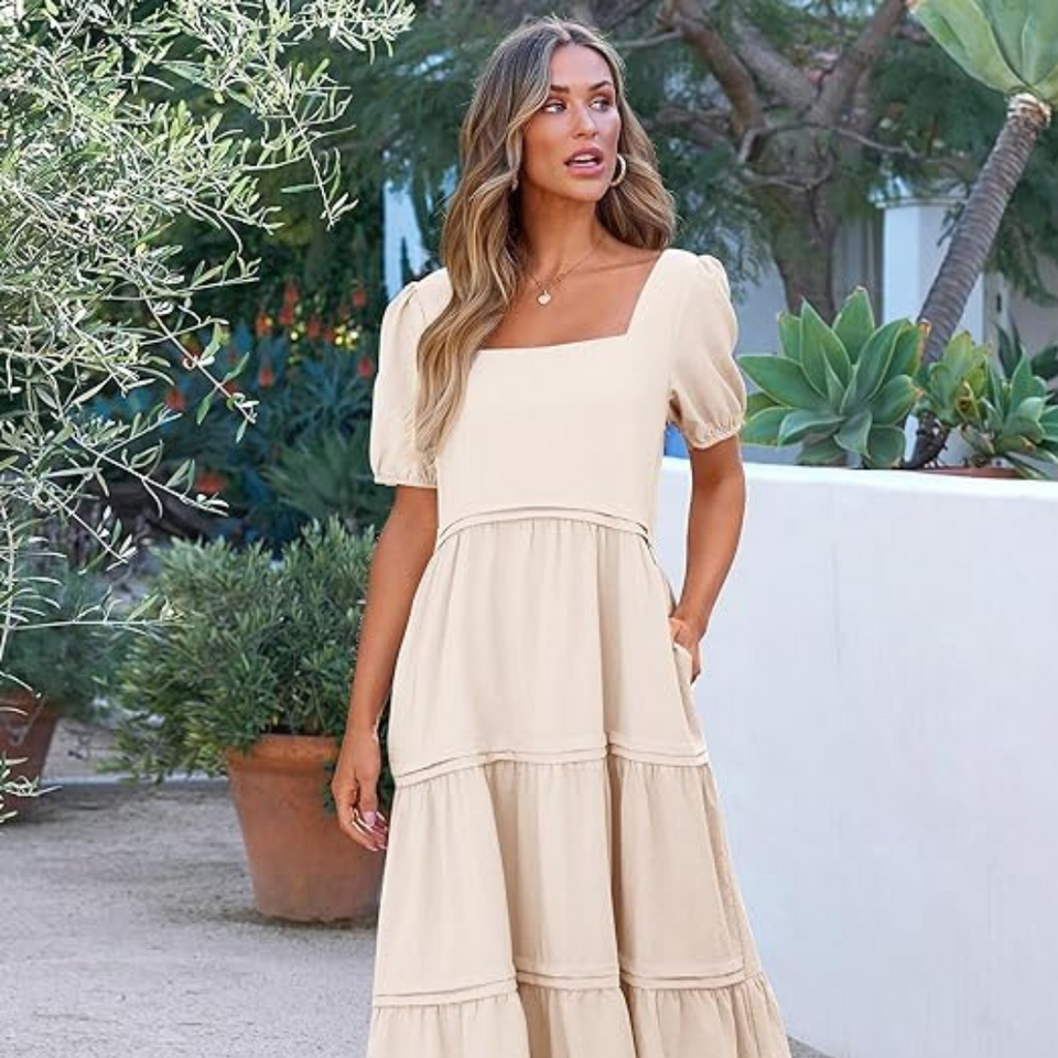 Natalie Puff Sleeve Square Neck Maxi Dress