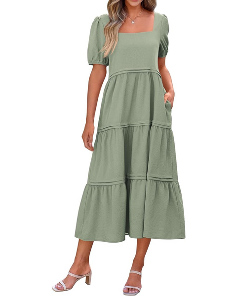 Natalie Puff Sleeve Square Neck Maxi Dress