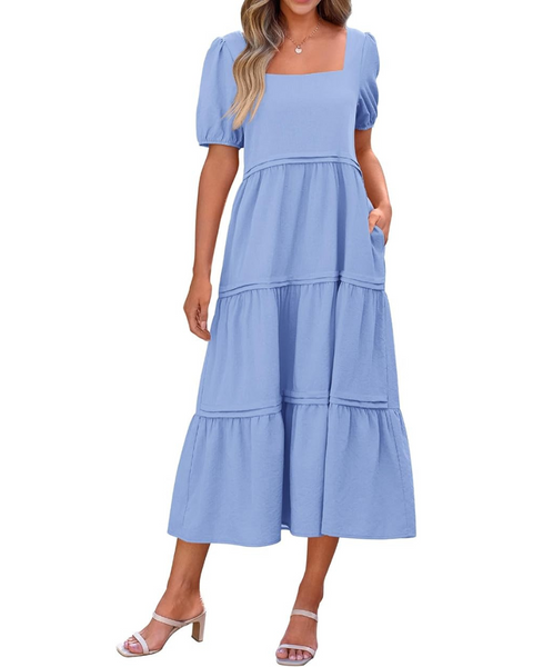 Natalie Puff Sleeve Square Neck Maxi Dress